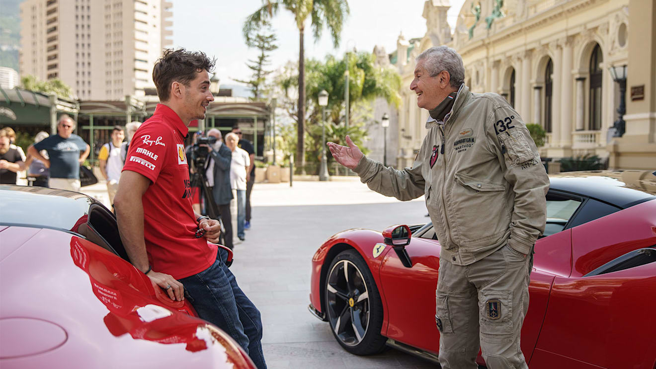 Leclerc and Lelouch in conversation in Casino Square