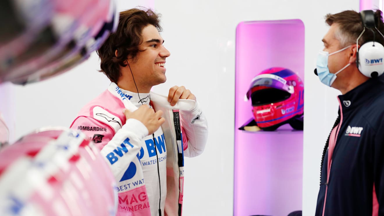 Lance Stroll, Racing Point, prepares in the garage