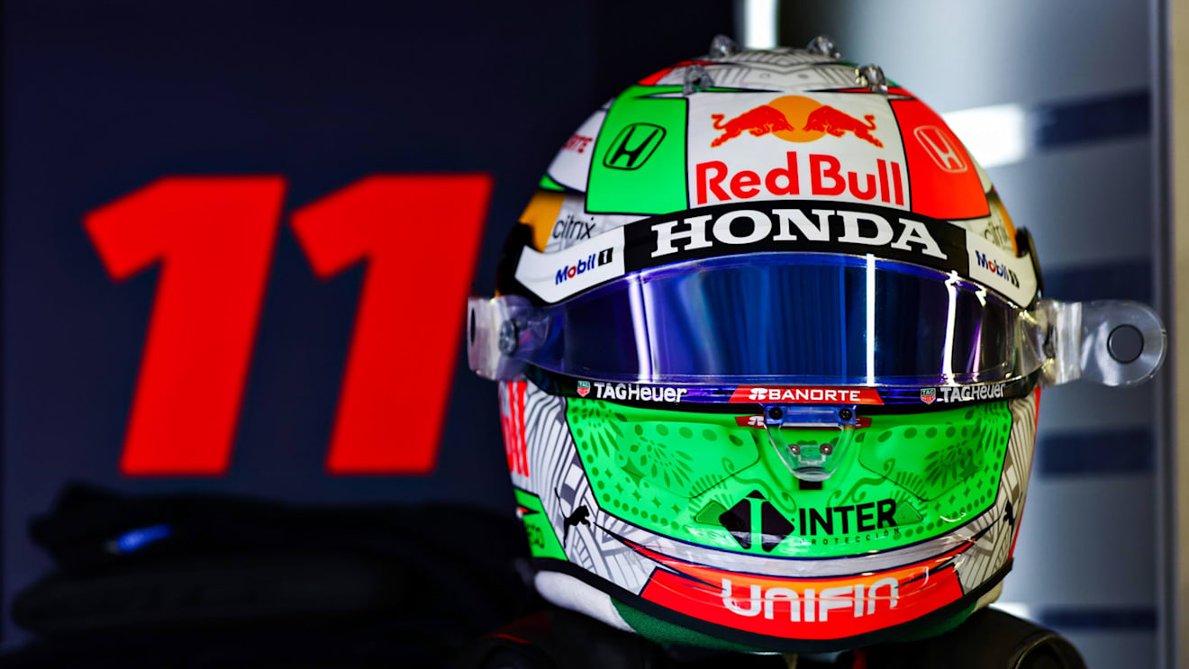 Front view of Sergio Perez's helmet