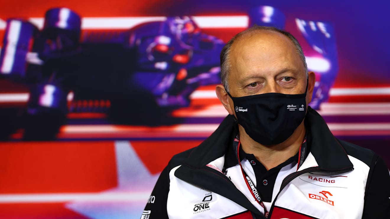 ISTANBUL, TURKEY - OCTOBER 08: Alfa Romeo Racing Team Principal Frederic Vasseur talks in the Team Principals Press Conference during practice ahead of the F1 Grand Prix of Turkey at Intercity Istanbul Park on October 08, 2021 in Istanbul, Turkey. (Photo by Dan Istitene/Getty Images)