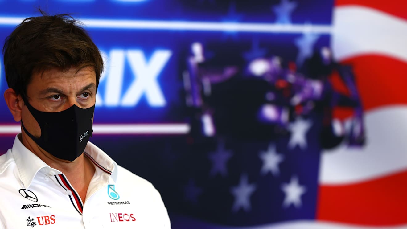 AUSTIN, TEXAS - OCTOBER 22: Mercedes GP Executive Director Toto Wolff talks in the Team Principals Press Conference during practice ahead of the F1 Grand Prix of USA at Circuit of The Americas on October 22, 2021 in Austin, Texas. (Photo by Dan Istitene/Getty Images)