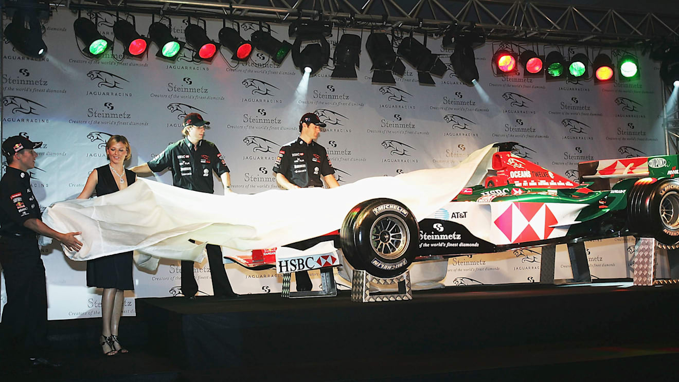 Christian Klien, Mark Webber and Bjorn Wirdheim unveil a new livery for their R5 - complete with a Steinmetz diamond set into the car nose - to promote the film 'Oceans 12' prior to the 2004 Monaco GP