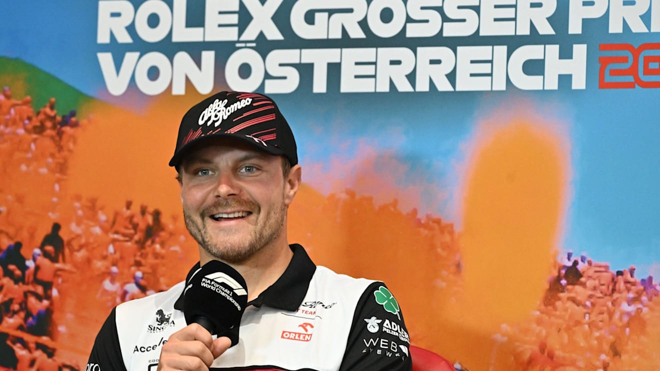 Alfa Romeo's Finnish driver Valtteri Bottas addresses a press conference on July 7, 2022 prior to the Formula One Austrian Grand Prix in Spielberg, Austria. (Photo by Joe Klamar / AFP) (Photo by JOE KLAMAR/AFP via Getty Images)
