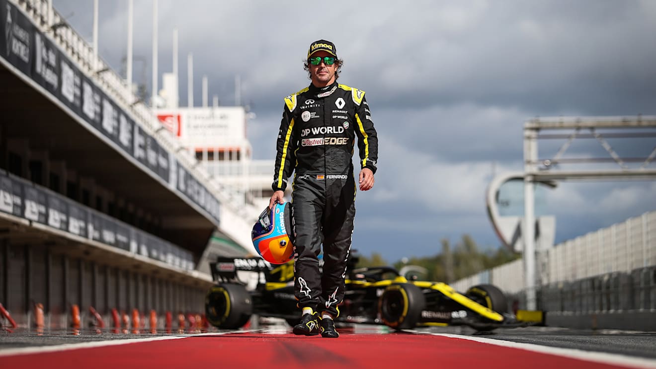 Fernando Alonso tests the R.S.20 at Barcelona on October 13 2020