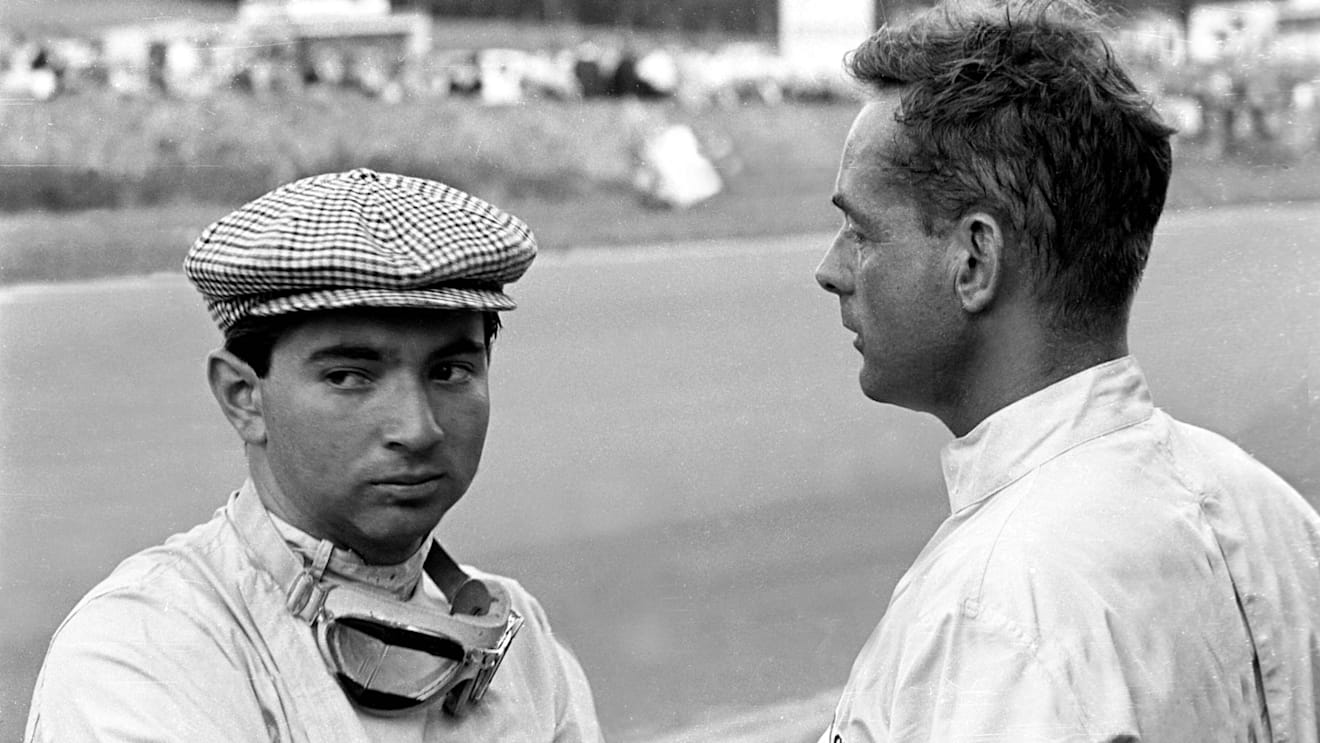 Ricardo Rodriguez (MEX) left, and Phil Hill (USA) FerrariBelgian GP, Spa 17  June 1962. (Photo by Sutton Motorsport Images)
