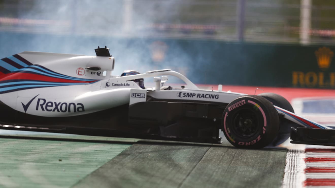 SOCHI AUTODROM, RUSSIAN FEDERATION - SEPTEMBER 28: Lance Stroll, Williams FW41, spins during the Russian GP at Sochi Autodrom on September 28, 2018 in Sochi Autodrom, Russian Federation. (Photo by Glenn Dunbar / LAT Images)