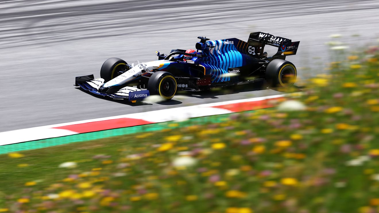 SPIELBERG, AUSTRIA - JUNE 26: George Russell of Great Britain driving the (63) Williams Racing FW43B Mercedes on track during final practice ahead of the F1 Grand Prix of Styria at Red Bull Ring on June 26, 2021 in Spielberg, Austria. (Photo by Clive Rose/Getty Images)