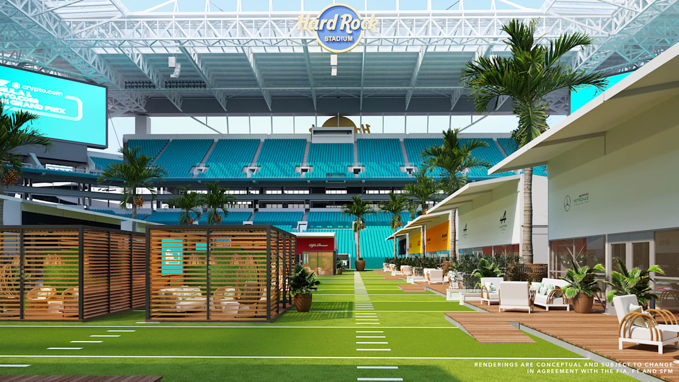 Part of the Miami paddock will move inside the Hard Rock Stadium in 2023