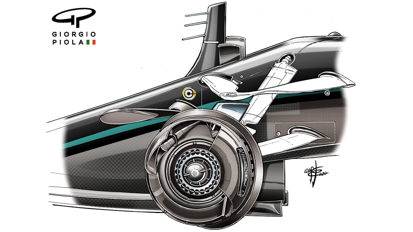 Although the front brake ducts are identical, the drums surrounding the disc are quite different. The Mercedes is more more all-enclosing...