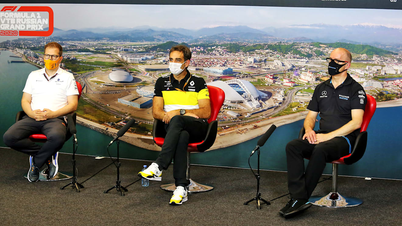 The FIA Press Conference (L to R): Andreas Seidl, McLaren Managing Director; Cyril Abiteboul (FRA) Renault Sport F1 Managing Director; Simon Roberts (GBR) Williams Racing F1 Acting Team Principal.
25.09.2020. Formula 1 World Championship, Rd 10, Russian Grand Prix, Sochi Autodrom, Sochi, Russia, Practice Day.
- www.xpbimages.com, EMail: requests@xpbimages.com © Copyright: 
FIA Pool Image for Editorial Use Only