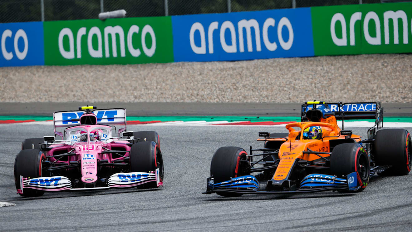 18 STROLL Lance (can), Racing Point F1 RP20, 04 NORRIS Lando (gbr), McLaren Renault F1 MCL35, action during the Formula 1 Pirelli Grosser Preis der Steiermark 2020, Styrian Grand Prix from July 10 to 12, 2020 on the Red Bull Ring, in Spielberg, Austria - Photo Antonin Vincent / DPPI