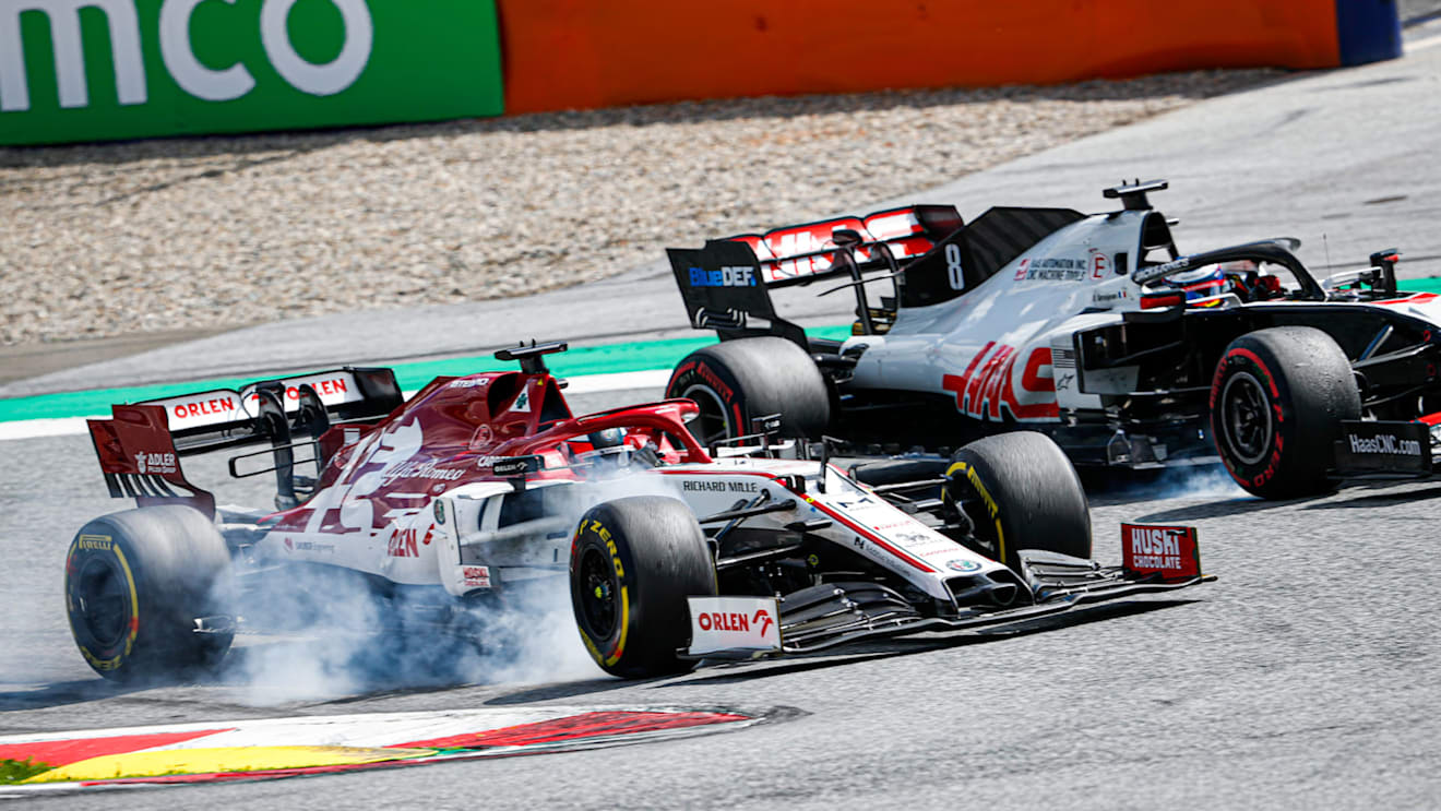 07 RAIKKONEN Kimi (fin), Alfa Romeo Racing C39 overtakes GROSJEAN Romain (fra), Haas F1 Team VF-20 Ferrari, action during the Formula 1 Pirelli Grosser Preis der Steiermark 2020, Styrian Grand Prix from July 10 to 12, 2020 on the Red Bull Ring, in Spielberg, Austria - Photo Antonin Vincent / DPPI
