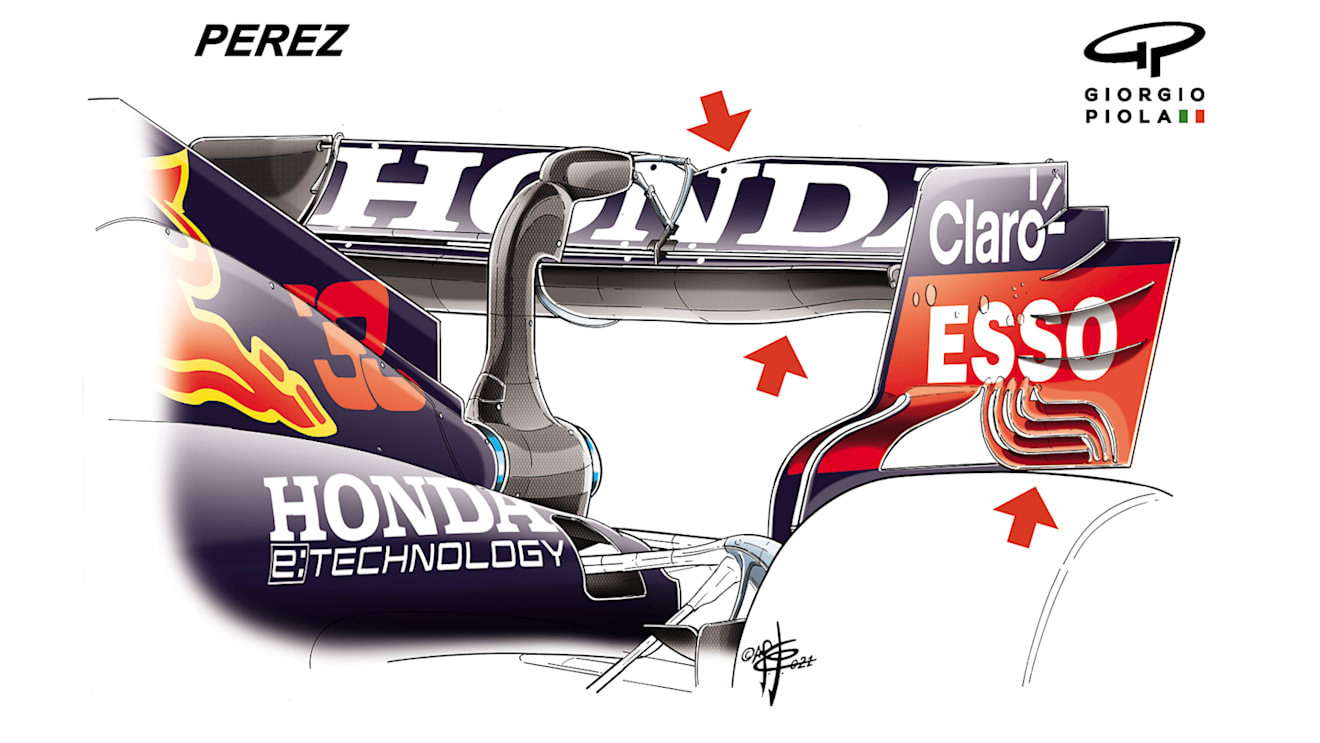 Red Bull ran Sergio Perez with a conventionally high-downforce wing, seeing as he didn't have grid penalties to take