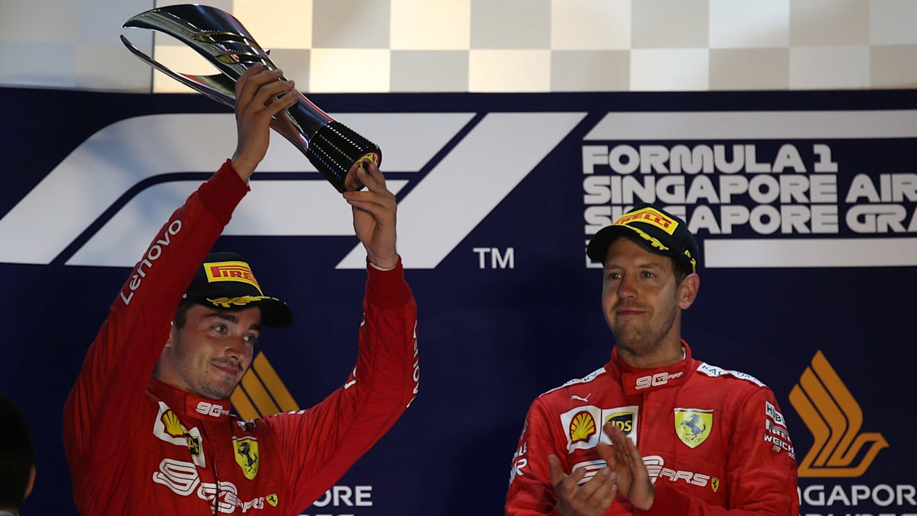 Charles Leclerc (MON) Ferrari SF90 and Sebastian Vettel (GER) Ferrari SF90.
22.09.2019. Formula 1 World Championship, Rd 15, Singapore Grand Prix, Marina Bay Street Circuit, Singapore, Race Day.
- www.xpbimages.com, EMail: requests@xpbimages.com - copy of publication required for printed pictures. Every used picture is fee-liable. © Copyright: Batchelor / XPB Images