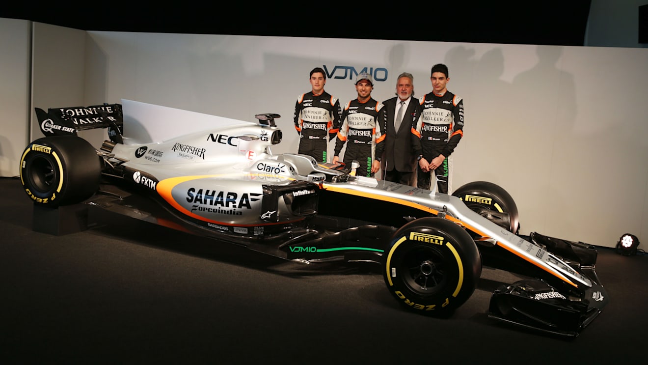 (L to R): Alfonso Celis Jr (MEX); Sergio Perez (MEX); Dr. Vijay Mallya (IND) Sahara Force India F1 Team Owner; Esteban Ocon (FRA). Sahara Force India F1 VJM10 Launch, Wednesday 22nd February 2017. Silverstone, England. © Sahara Force India