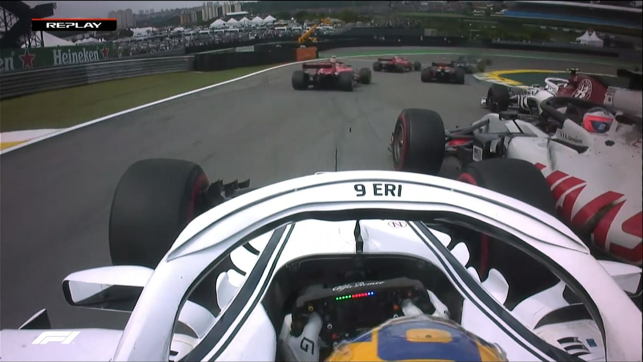 RACE: Grosjean and Ericsson make early contact at Interlagos