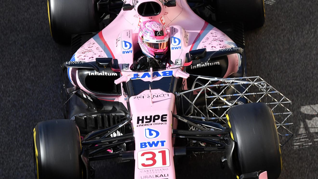 Esteban Ocon (FRA) Force India VJM10 with aero sensors at Formula One Testing, Day Two, Yas Marina Circuit, Abu Dhabi, UAE, Wednesday 29 November 2017. © Mark Sutton/Sutton Images