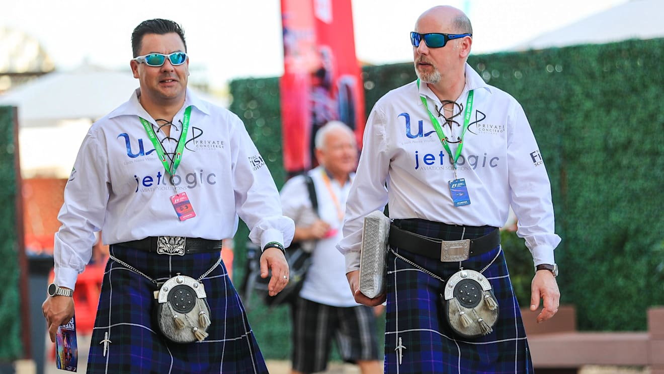 Fans wearing Kilts at Formula One World Championship, Rd20, Abu Dhabi Grand Prix, Practice, Yas Marina Circuit, Abu Dhabi, UAE, Friday 24 November 2017. © Kym Illman/Sutton Images