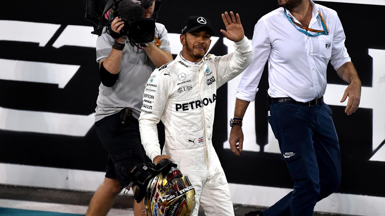 Lewis Hamilton (GBR) Mercedes AMG F1 celebrates in parc ferme at Formula One World Championship, Rd20, Abu Dhabi Grand Prix, Preparations, Yas Marina Circuit, Abu Dhabi, UAE, Thursday 23 November 2017. © Simon Galloway/Sutton Images