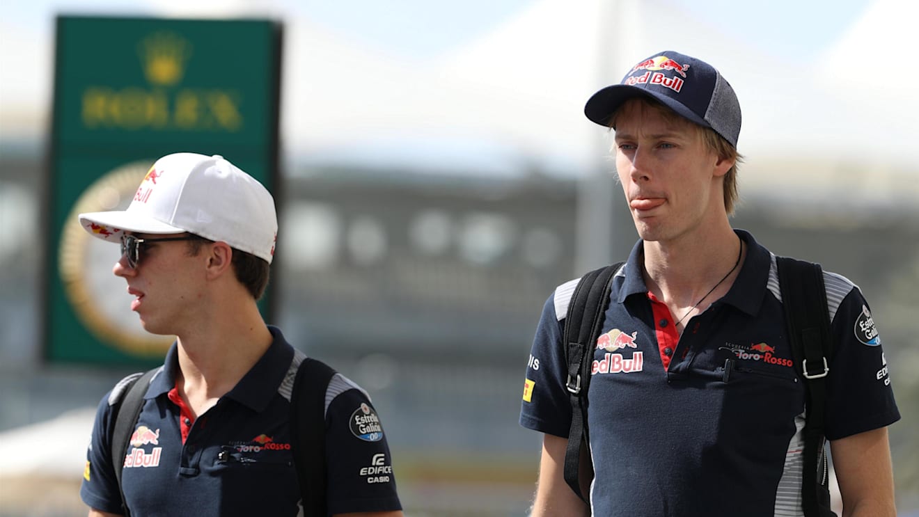 Pierre Gasly (FRA) Scuderia Toro Rosso and Brendon Hartley (NZL) Scuderia Toro Rosso at Formula One World Championship, Rd20, Abu Dhabi Grand Prix, Qualifying, Yas Marina Circuit, Abu Dhabi, UAE, Saturday 25 November 2017. © Lionel Ng/Sutton Images