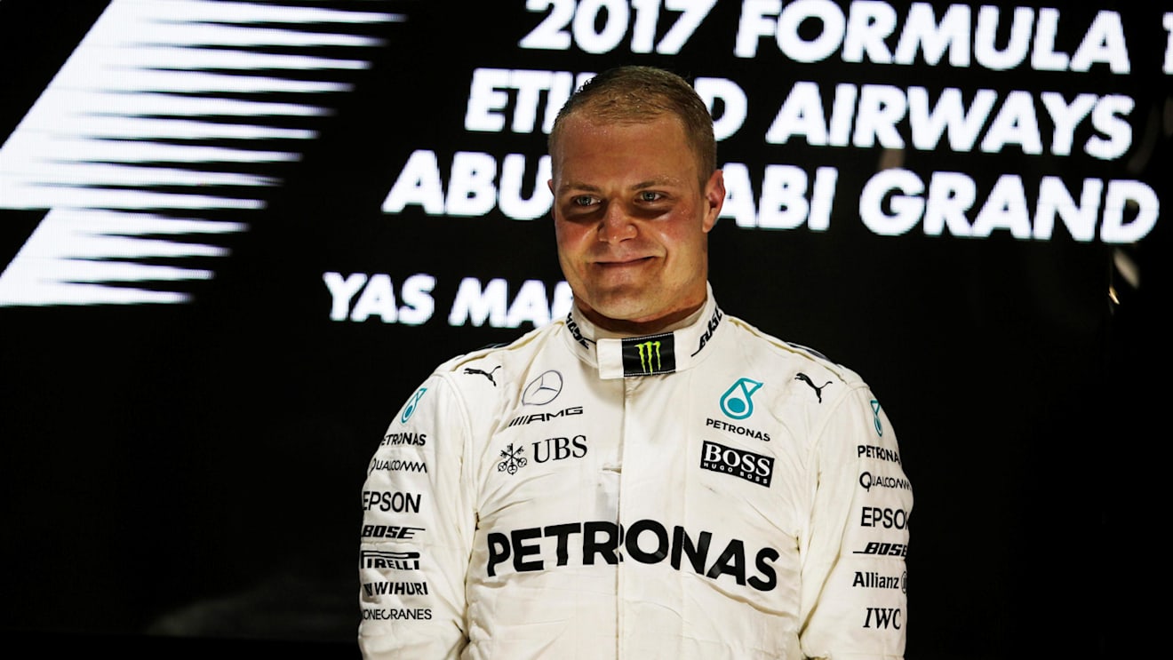 Race winner Valtteri Bottas (FIN) Mercedes AMG F1 celebrates on the podium at Formula One World Championship, Rd20, Abu Dhabi Grand Prix, Race, Yas Marina Circuit, Abu Dhabi, UAE, Sunday 26 November 2017. © Manuel Goria/Sutton Images