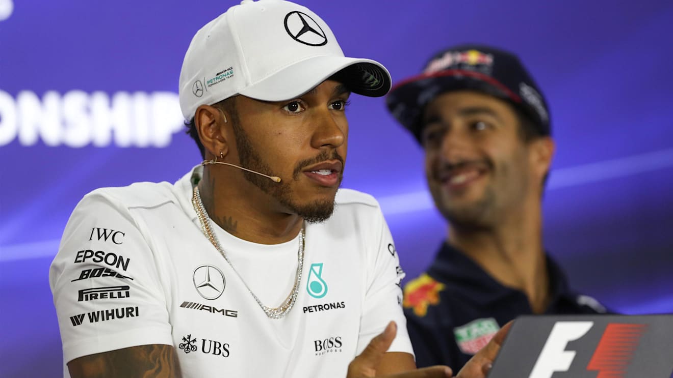 Lewis Hamilton (GBR) Mercedes AMG F1 in the Press Conference at Formula One World Championship, Rd20, Abu Dhabi Grand Prix, Preparations, Yas Marina Circuit, Abu Dhabi, UAE, Thursday 23 November 2017. © Lionel Ng/Sutton Images