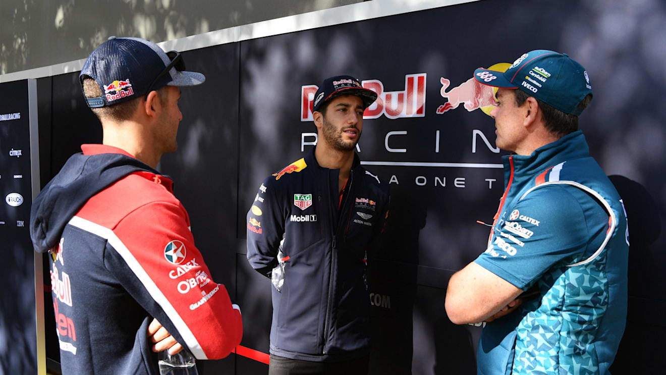 Daniel Ricciardo (AUS) Red Bull Racing with Craig Lowndes (AUS) and Jamie Whincup (AUS) at Formula One World Championship, Rd1, Australian Grand Prix, Practice, Albert Park, Melbourne, Australia, Friday 24 March 2017. © Sutton Motorsport Images