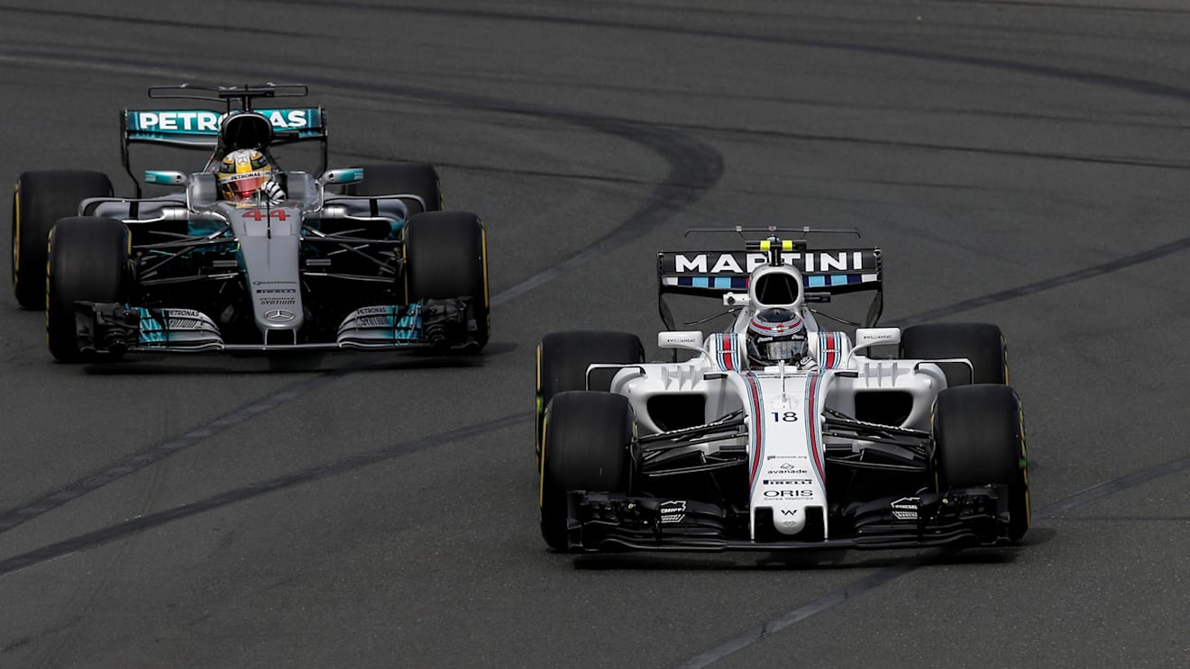 Lance Stroll (CDN) Williams FW40 and Lewis Hamilton (GBR) Mercedes-Benz F1 W08 Hybrid at Formula One World Championship, Rd1, Australian Grand Prix, Practice, Albert Park, Melbourne, Australia, Friday 24 March 2017. © Sutton Motorsport Images