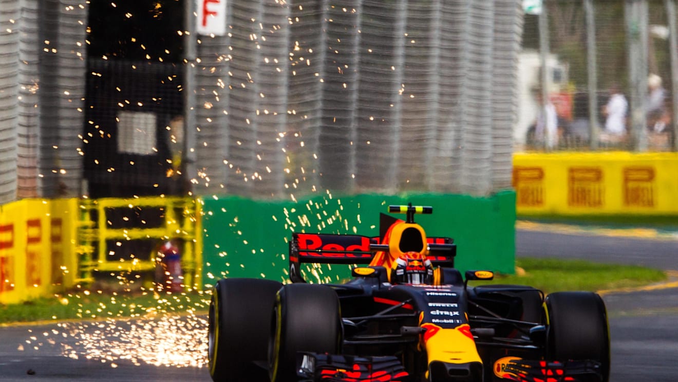 Max Verstappen (NED) Red Bull Racing RB13 sparks at Formula One World Championship, Rd1, Australian Grand Prix, Practice, Albert Park, Melbourne, Australia, Friday 24 March 2017. © Sutton Motorsport Images