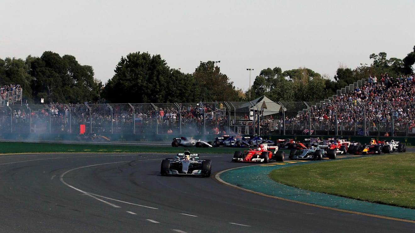Lewis Hamilton (GBR) Mercedes-Benz F1 W08 Hybrid leads at the start of the race at Formula One World Championship, Rd1, Australian Grand Prix, Race, Albert Park, Melbourne, Australia, Sunday 26 March 2017. © Sutton Motorsport Images