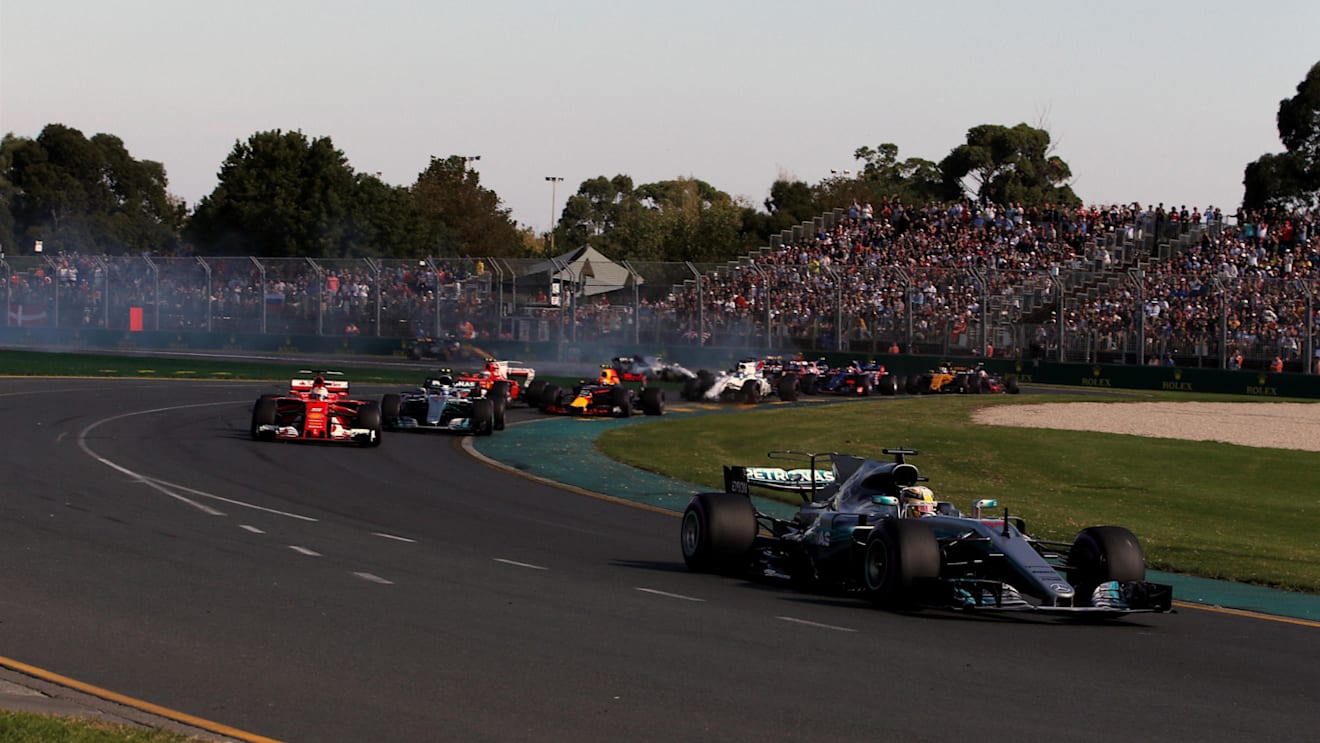Lewis Hamilton (GBR) Mercedes-Benz F1 W08 Hybrid leads at the start of the race at Formula One World Championship, Rd1, Australian Grand Prix, Race, Albert Park, Melbourne, Australia, Sunday 26 March 2017. © Sutton Motorsport Images