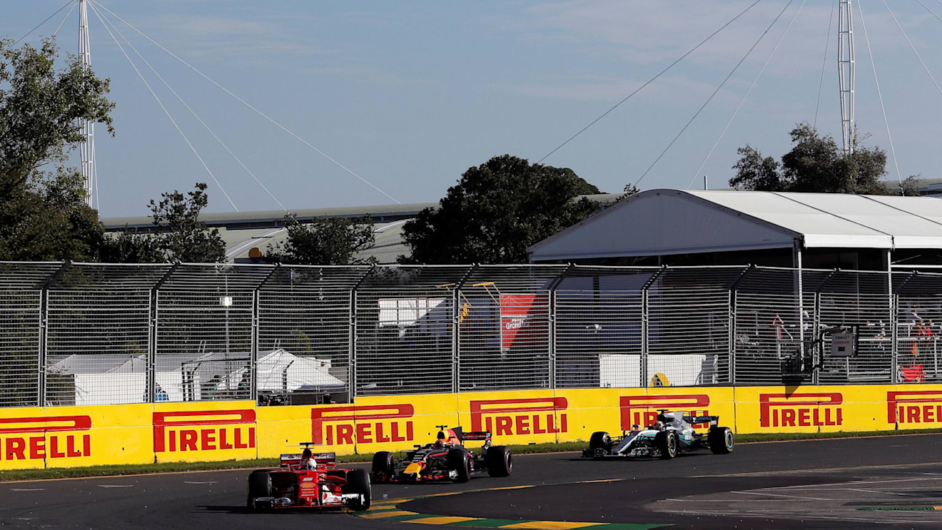Sebastian Vettel (GER) Ferrari SF70-H leads Max Verstappen (NED) Red Bull Racing RB12 and Lewis Hamilton (GBR) Mercedes-Benz F1 W08 Hybrid at F1 World Championship, Australian Grand Prix, Melbourne, Australia, 26 March 2017. ©Sutton Motorsport Images