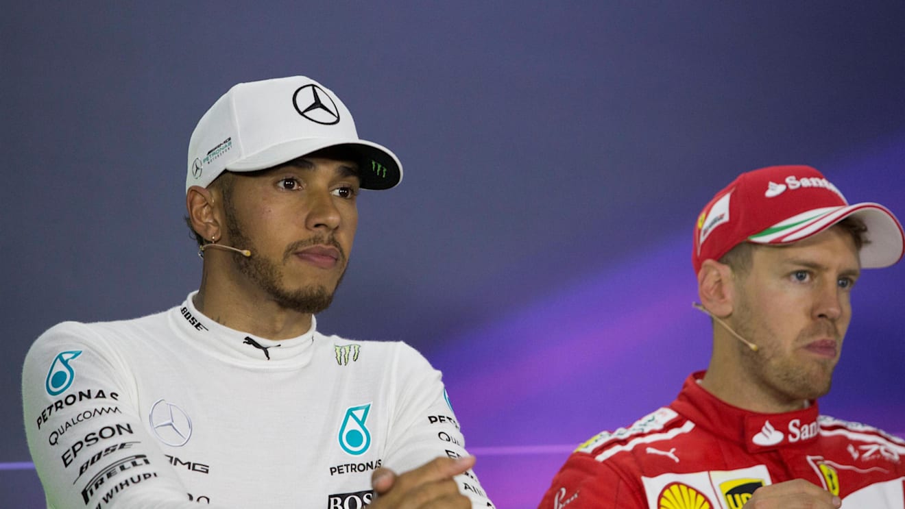 Lewis Hamilton (GBR) Mercedes AMG F1 and Sebastian Vettel (GER) Ferrari in the Press Conference at Formula One World Championship, Rd1, Australian Grand Prix, Race, Albert Park, Melbourne, Australia, Sunday 26 March 2017. © Sutton Motorsport Images
