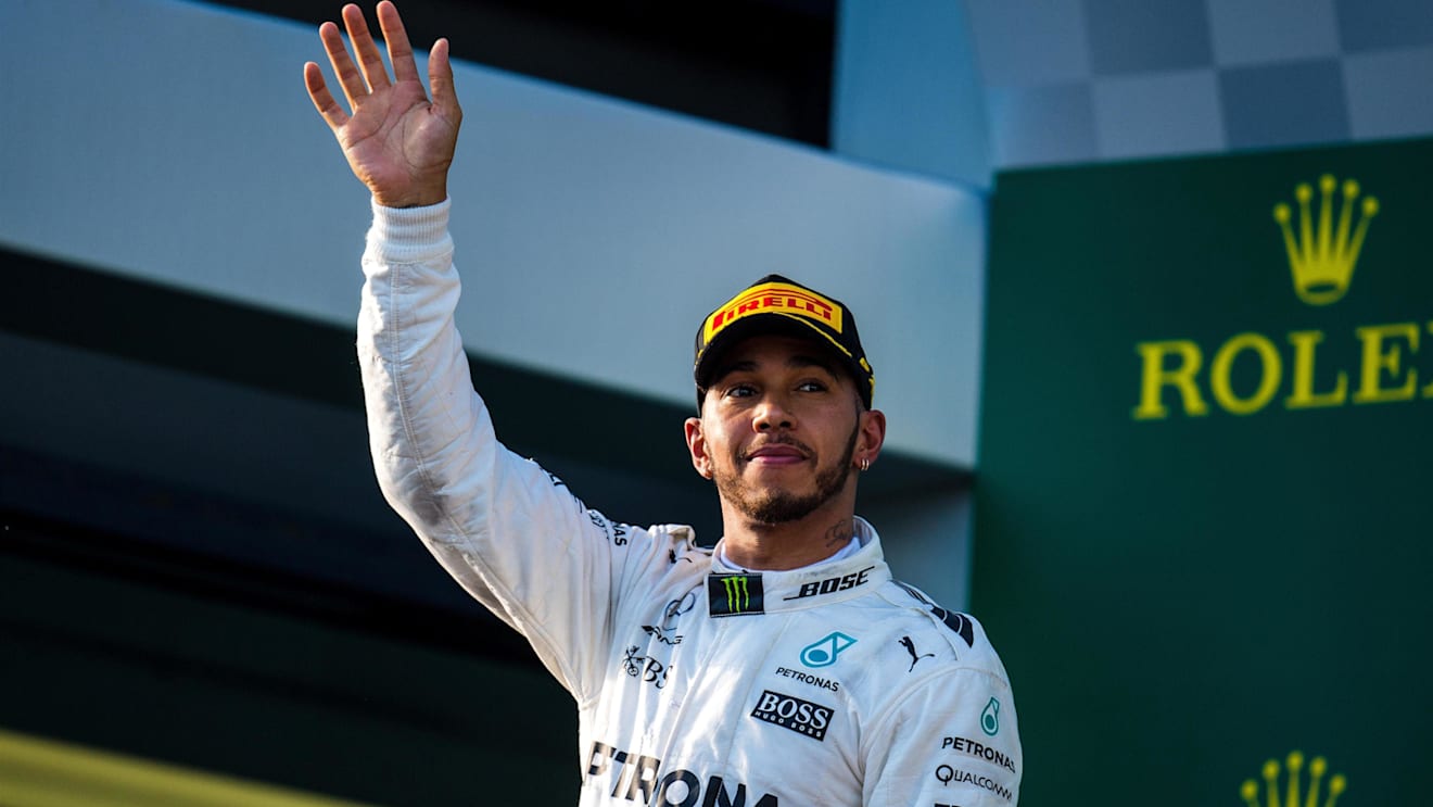 Lewis Hamilton (GBR) Mercedes AMG F1 celebrates on the podium at Formula One World Championship, Rd1, Australian Grand Prix, Race, Albert Park, Melbourne, Australia, Sunday 26 March 2017. © Sutton Motorsport Images