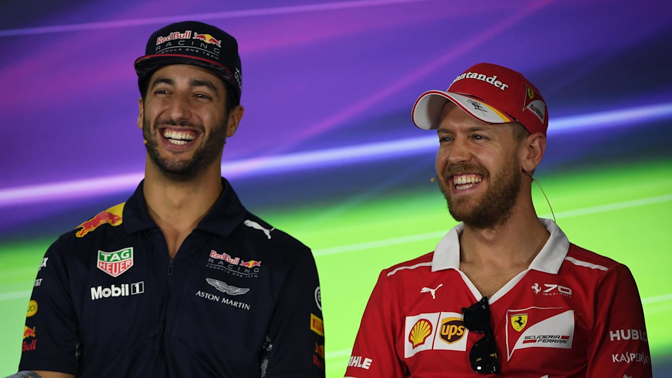 Daniel Ricciardo (AUS) Red Bull Racing and Sebastian Vettel (GER) Ferrari in the Press Conference at Formula One World Championship, Australian Grand Prix, Preparations, Albert Park, Melbourne, Australia, Thursday 23 March 2017. © Sutton Motorsport Images