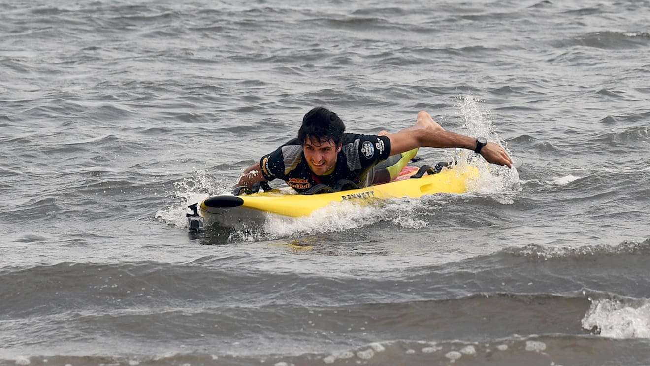 Carlos Sainz jr (ESP) Scuderia Toro Rosso at a Surf Life Savers event at Formula One World Championship, Rd1, Australian Grand Prix, Preparations, Albert Park, Melbourne, Australia, Wednesday 22 March 2017. © Sutton Motorsport Images