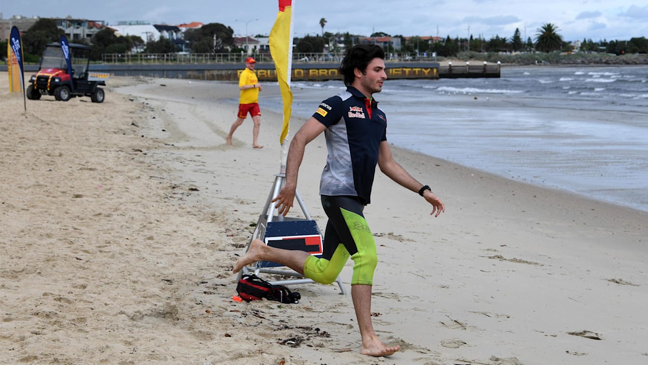 Carlos Sainz jr (ESP) Scuderia Toro Rosso at a Surf Life Savers event at Formula One World Championship, Rd1, Australian Grand Prix, Preparations, Albert Park, Melbourne, Australia, Wednesday 22 March 2017. © Sutton Motorsport Images