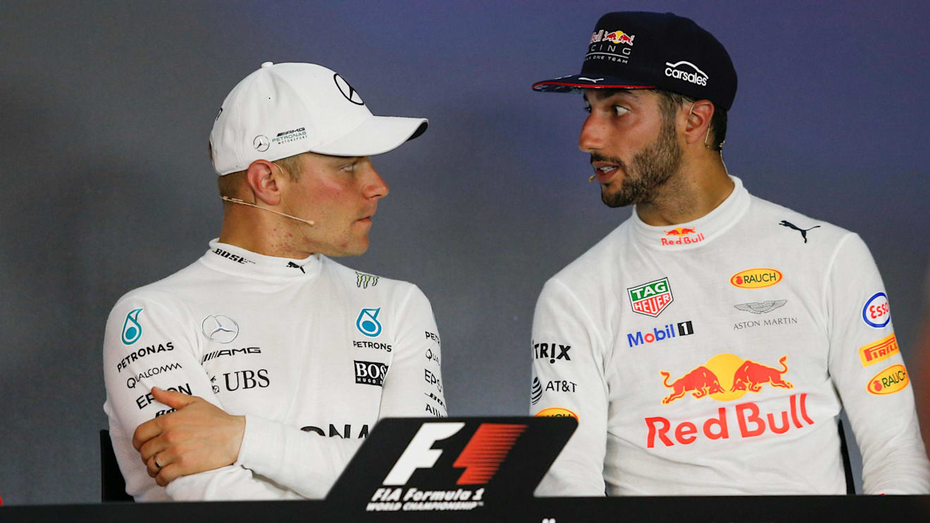Valtteri Bottas (FIN) Mercedes AMG F1 and Daniel Ricciardo (AUS) Red Bull Racing in the Press Conference at Formula One World Championship, Rd9, Austrian Grand Prix, Race, Spielberg, Austria, Sunday 9 July 2017. © Sutton Images