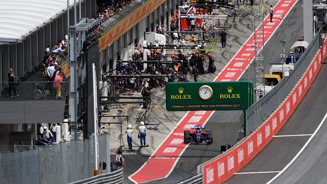 Carlos Sainz (ESP) Scuderia Toro Rosso STR12 leaves pit lane at Formula One World Championship, Rd9, Austrian Grand Prix, Race, Spielberg, Austria, Sunday 9 July 2017. © Sutton Images