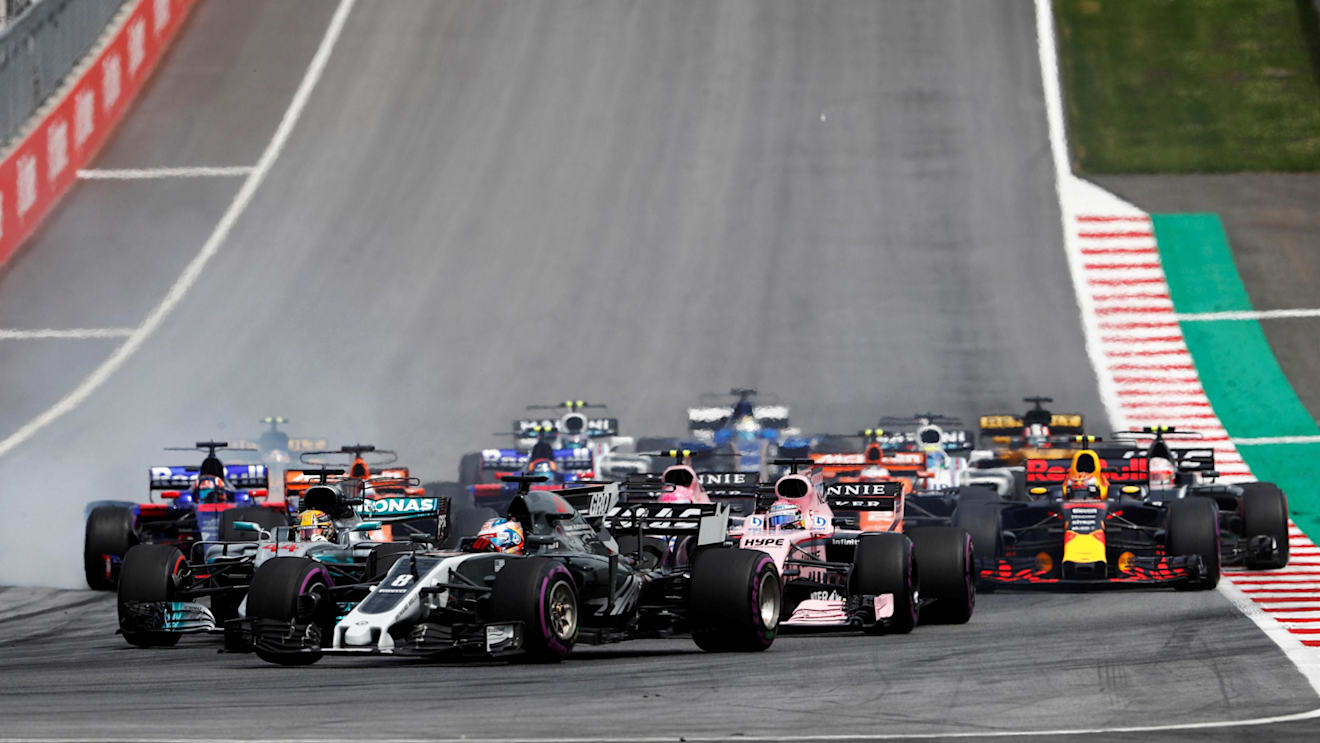 Romain Grosjean (FRA) Haas VF-17 at start of the race at Formula One World Championship, Rd9, Austrian Grand Prix, Race, Spielberg, Austria, Sunday 9 July 2017. © Sutton Images