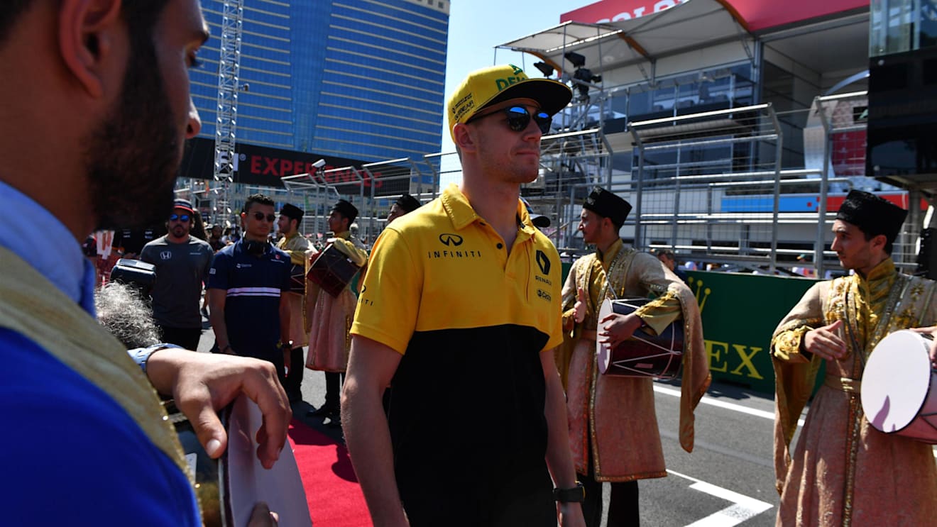 Nico Hulkenberg (GER) Renault Sport F1 Team on the drivers parade at Formula One World Championship, Rd8, Azerbaijan Grand Prix, Race, Baku City Circuit, Baku, Azerbaijan, Sunday 25 June 2017. © Sutton Images