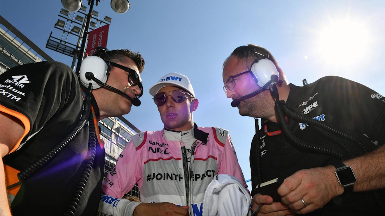Esteban Ocon (FRA) Force India F1 on the grid at Formula One World Championship, Rd8, Azerbaijan Grand Prix, Race, Baku City Circuit, Baku, Azerbaijan, Sunday 25 June 2017. © Sutton Images
