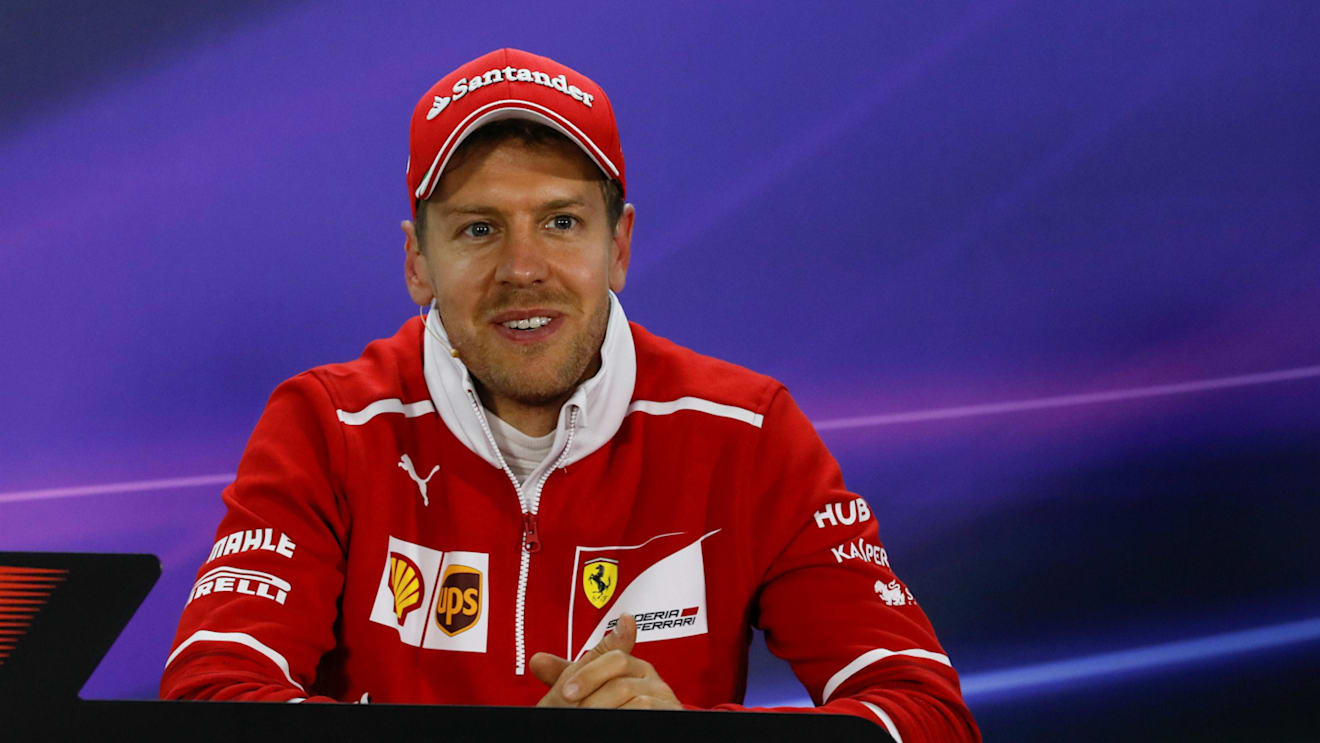 Sebastian Vettel (GER) Ferrari in the Press Conference at Formula One World Championship, Rd3, Bahrain Grand Prix Qualifying, Bahrain International Circuit, Sakhir, Bahrain, Saturday 15 April 2017. © Sutton Motorsport Images
