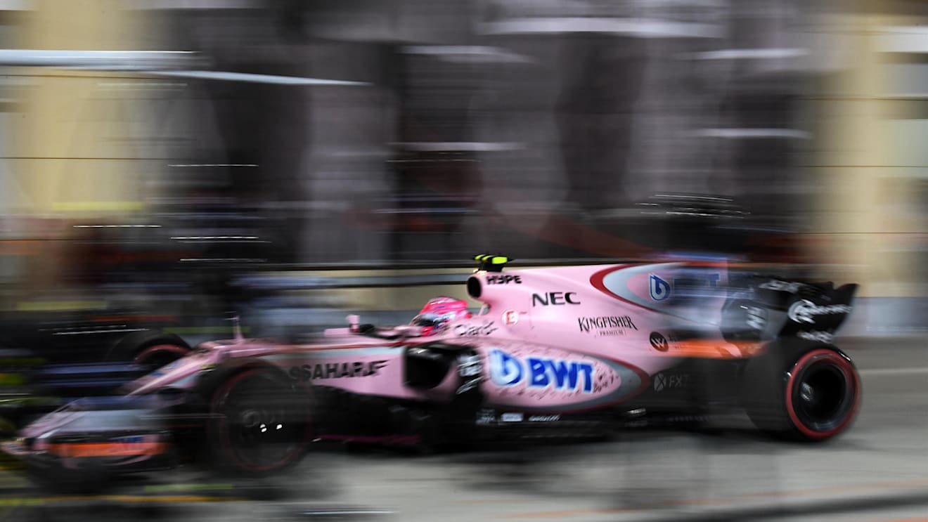 Esteban Ocon (FRA) Force India VJM10 pit stop at Formula One World Championship, Rd3, Bahrain Grand Prix Race, Bahrain International Circuit, Sakhir, Bahrain, Sunday 16 April 2017. © Sutton Motorsport Images