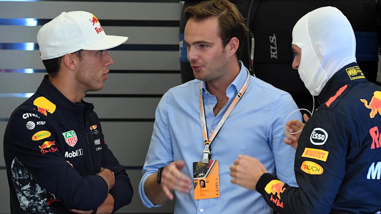 Max Verstappen (NED) Red Bull Racing, Pierre Gasly (FRA) Red Bull Racing and Giedo van der Garde (NED) at Formula One World Championship, Rd12, Belgian Grand Prix, Practice, Spa Francorchamps, Belgium, Friday 25 August 2017. © Sutton Images