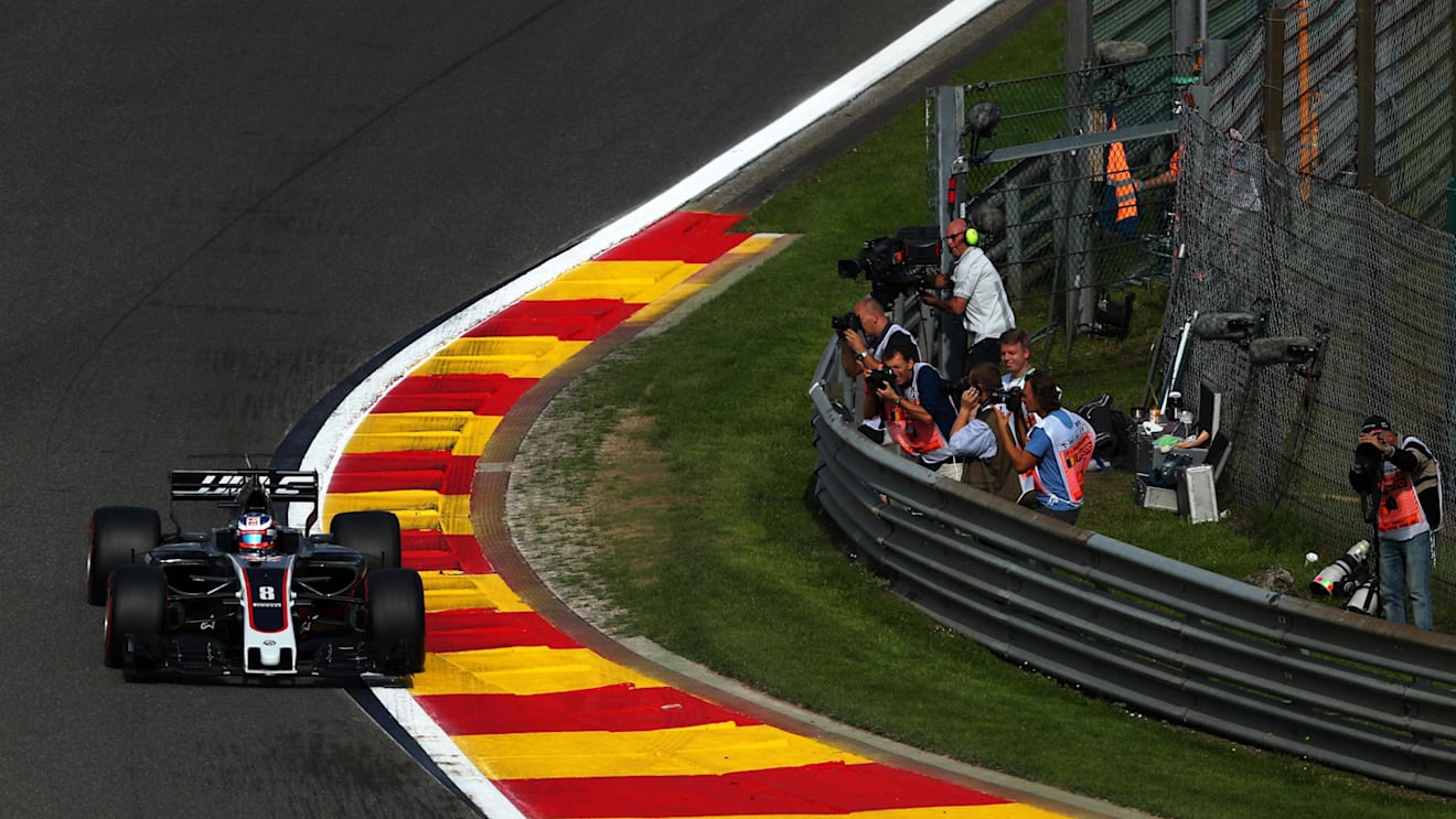 Romain Grosjean (FRA) Haas VF-17 and photographers at Formula One World Championship, Rd12, Belgian Grand Prix, Practice, Spa Francorchamps, Belgium, Friday 25 August 2017. © Sutton Images