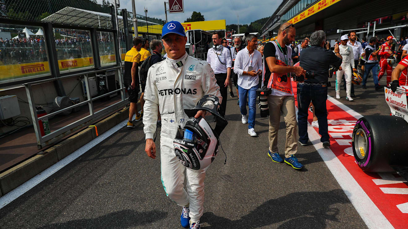 Valtteri Bottas (FIN) Mercedes AMG F1 celebrates in parc ferme at Formula One World Championship, Rd12, Belgian Grand Prix, Qualifying, Spa Francorchamps, Belgium, Saturday 26 August 2017. © Sutton Images