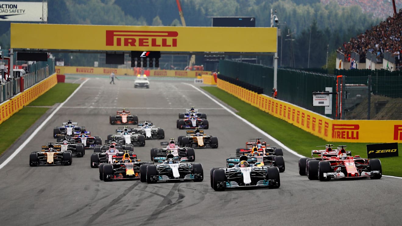 Lewis Hamilton (GBR) Mercedes-Benz F1 W08 Hybrid leads at the start of the race at Formula One World Championship, Rd12, Belgian Grand Prix, Race, Spa Francorchamps, Belgium, Sunday 27 August 2017. © Sutton Images