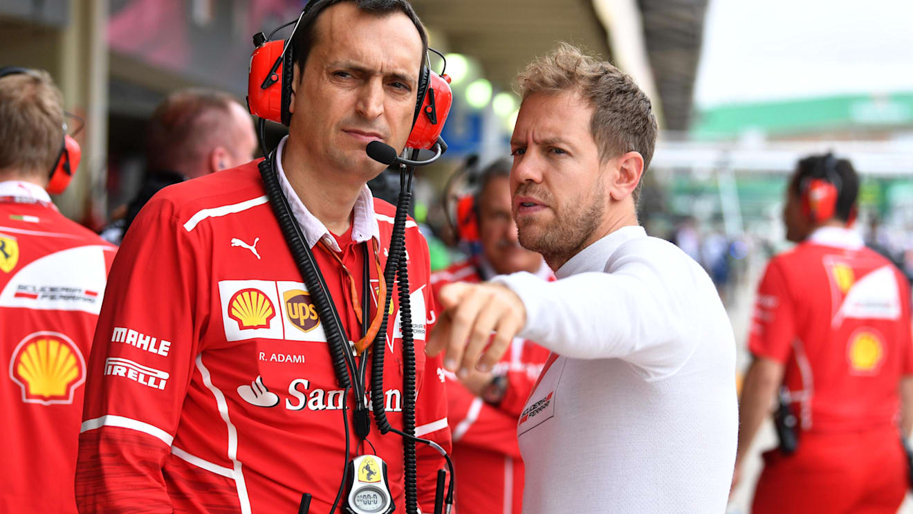 Riccardo Adami (ITA) Ferrari Race Engineer and Sebastian Vettel (GER) Ferrari at Formula One World Championship, Rd19, Brazilian Grand Prix, Qualifying, Interlagos, Sao Paulo, Brazil, Saturday 11 November 2017. © Mark Sutton/Sutton Images