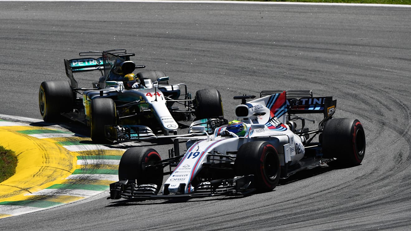 Felipe Massa (BRA) Williams FW40 leads Lewis Hamilton (GBR) Mercedes-Benz F1 W08 Hybrid at Formula One World Championship, Rd19, Brazilian Grand Prix, Race, Interlagos, Sao Paulo, Brazil, Sunday 12 November 2017. © Mark Sutton/Sutton Images